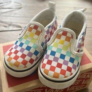 Toddler Rainbow Checkerboard Slip On Vans Size 5